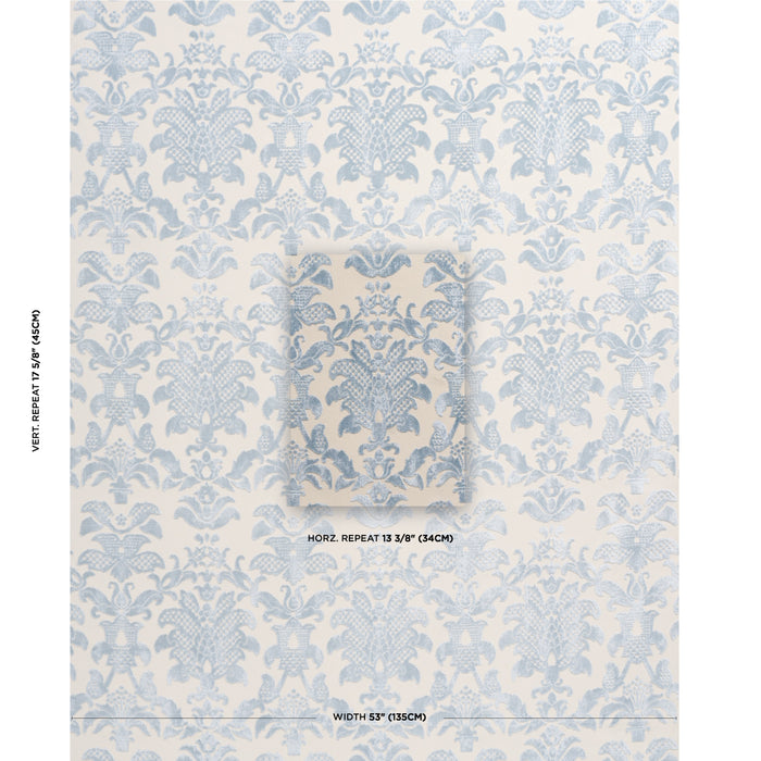 Schumacher Limbourg Damask Velvet Sky Fabric 82160