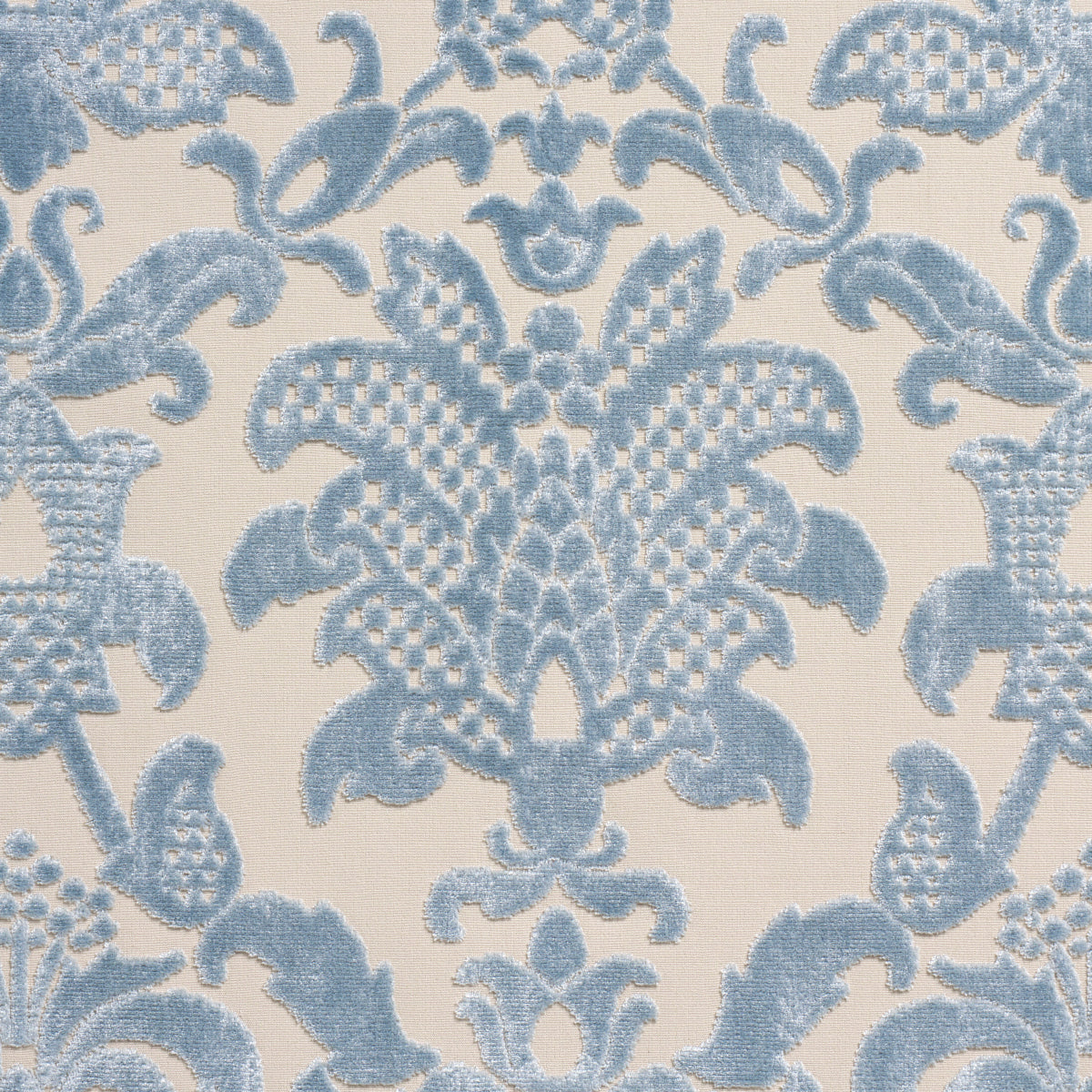Schumacher Limbourg Damask Velvet Sky Fabric 82160
