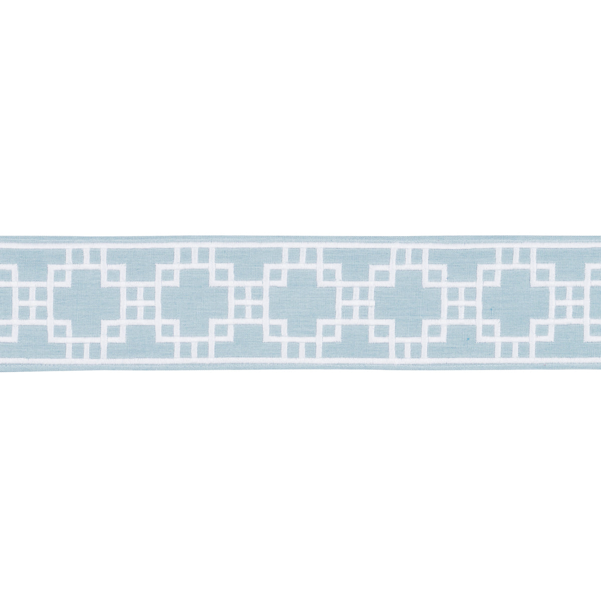 Schumacher Squared Away Trellis Tape Sky Trim Sample 83591