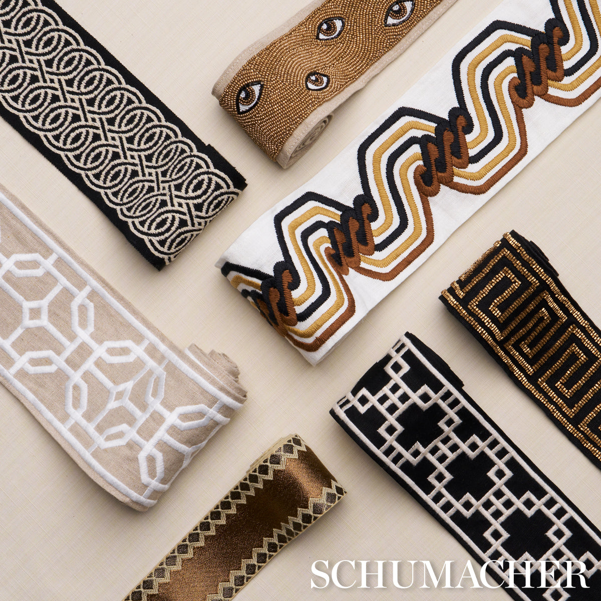 Schumacher Mind's Eye Beaded Tape Brown & Gold Trim 83620