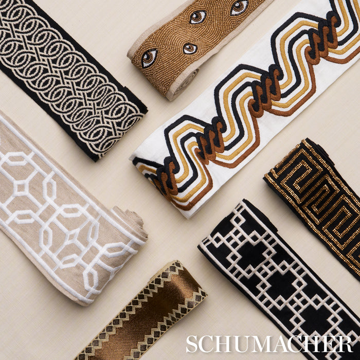 Schumacher Mind's Eye Beaded Tape Brown & Gold Trim 83620