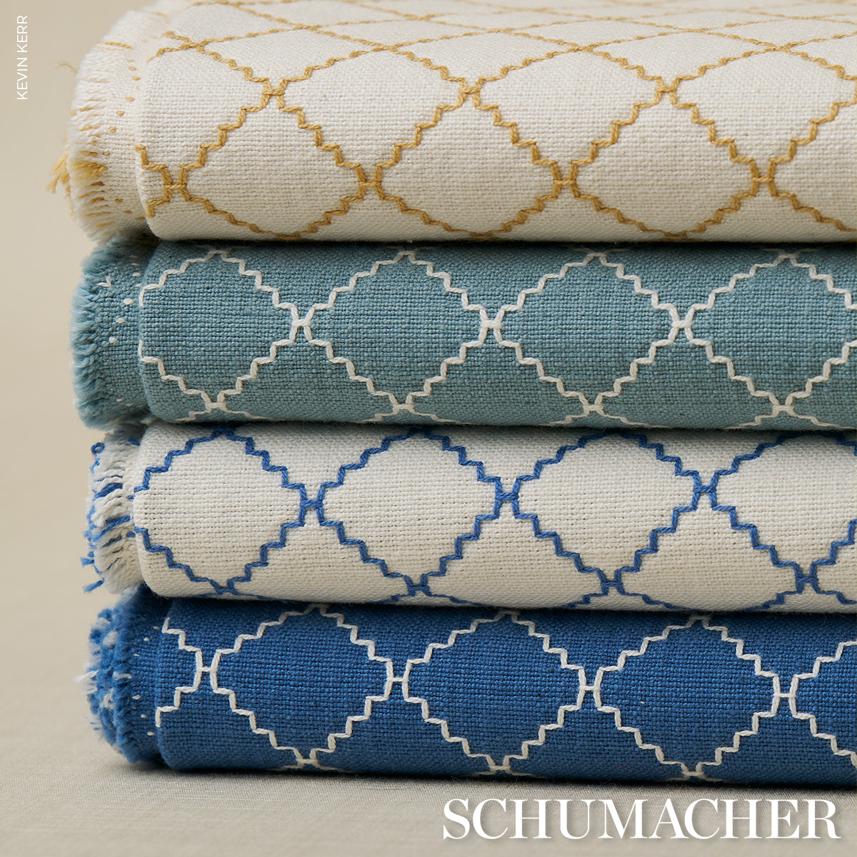 Schumacher Maggie Lattice China Blue Fabric 83760