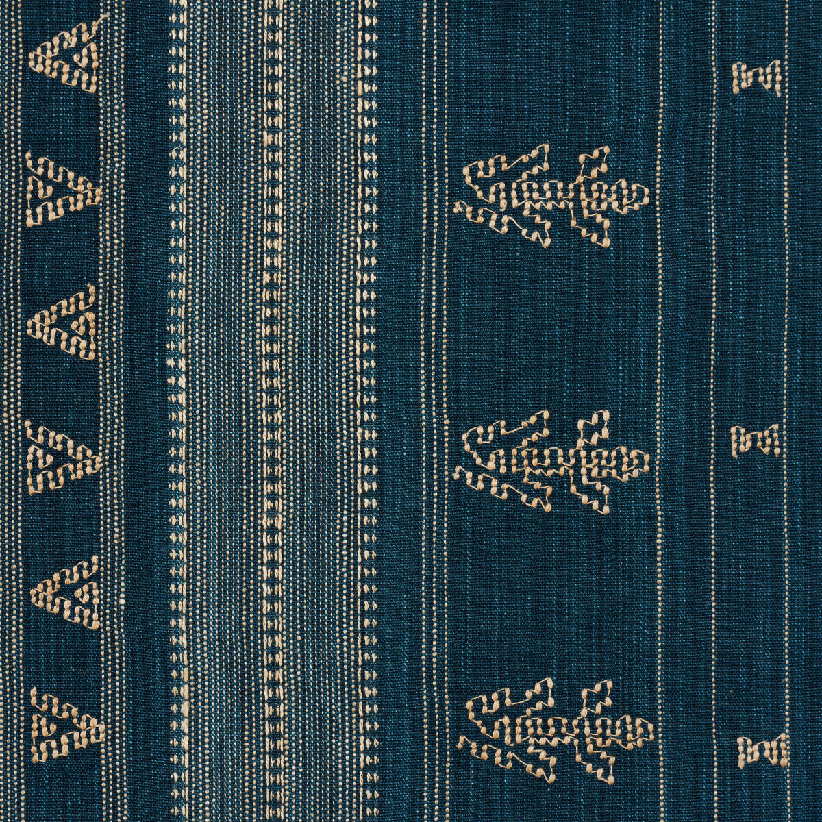 Schumacher Nima Embroidered Cotton Linen Indigo Fabric 84060