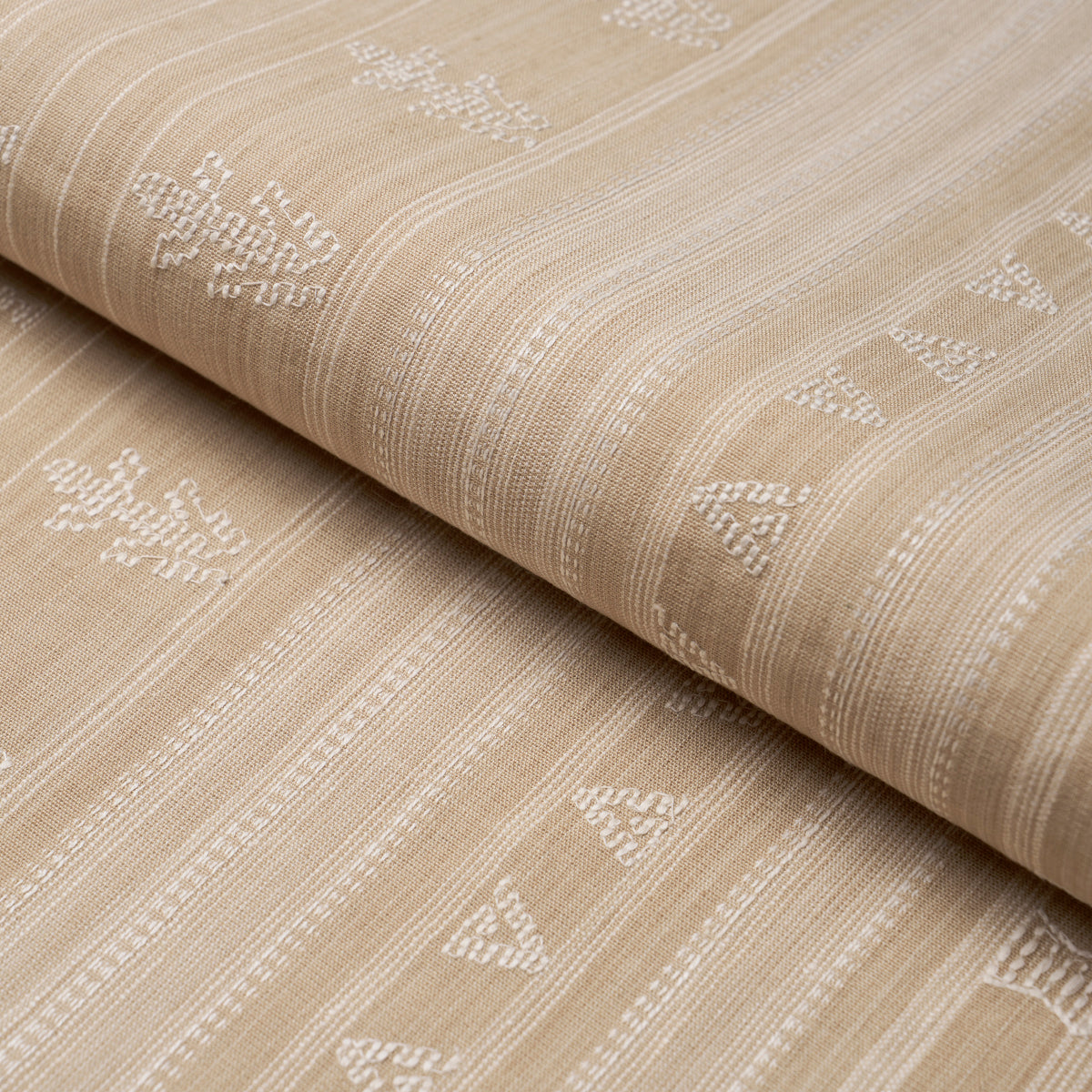 Schumacher Nima Embroidered Cotton Linen Tan Fabric 84062