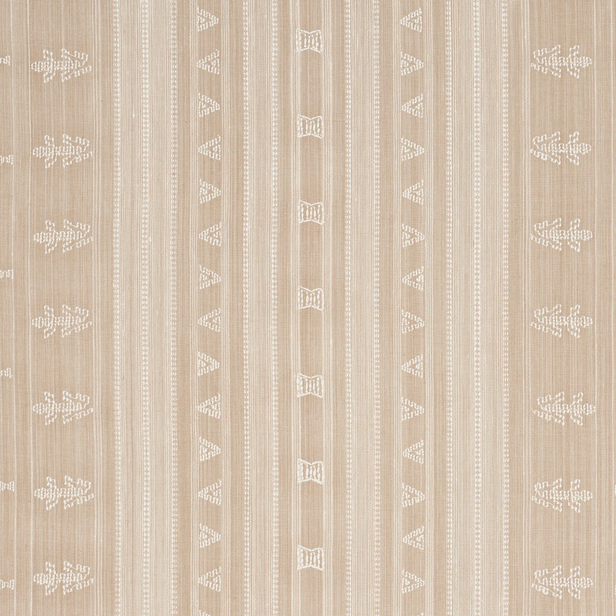 Schumacher Nima Embroidered Cotton Linen Tan Fabric Sample 84062
