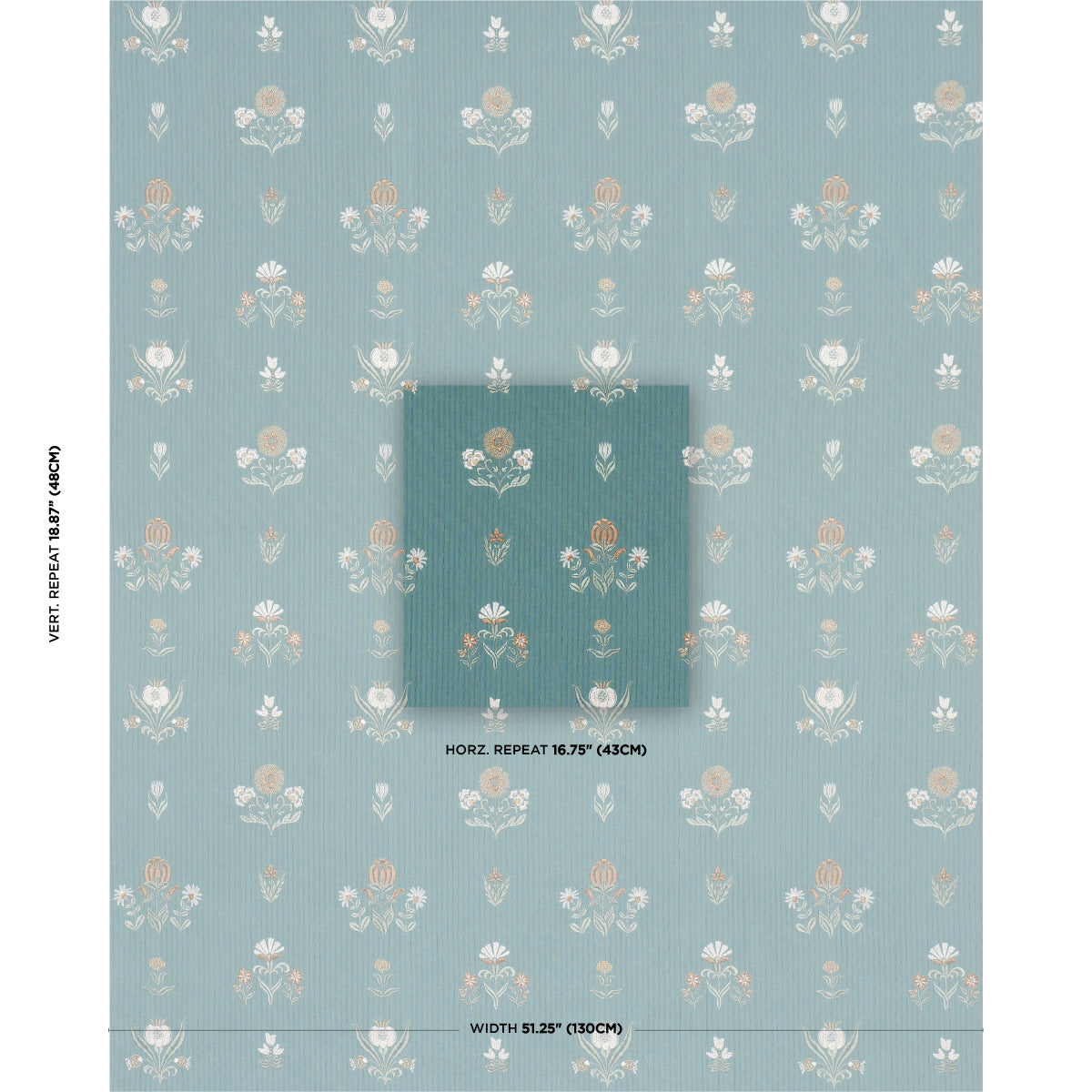 Schumacher Elmslie Embroidery Teal Fabric Sample 84370