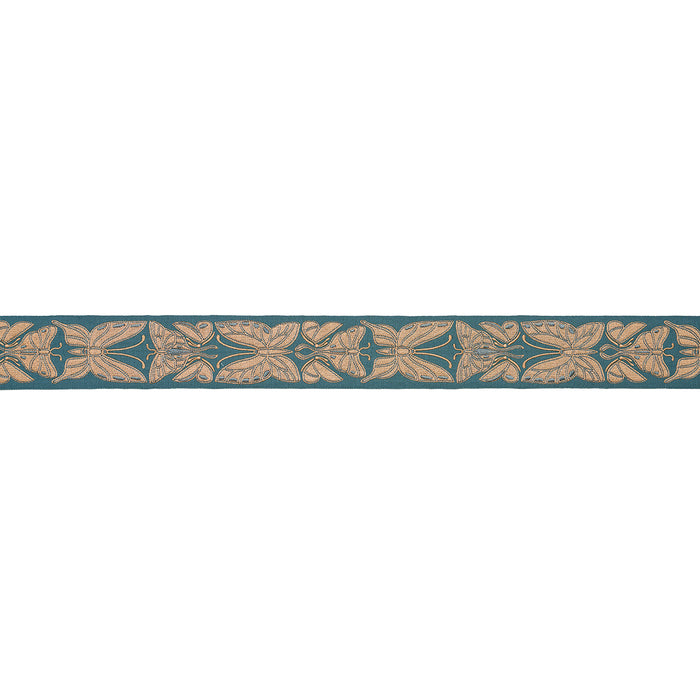 Schumacher Metamorphosis Tape Teal & Gold Trim 84382