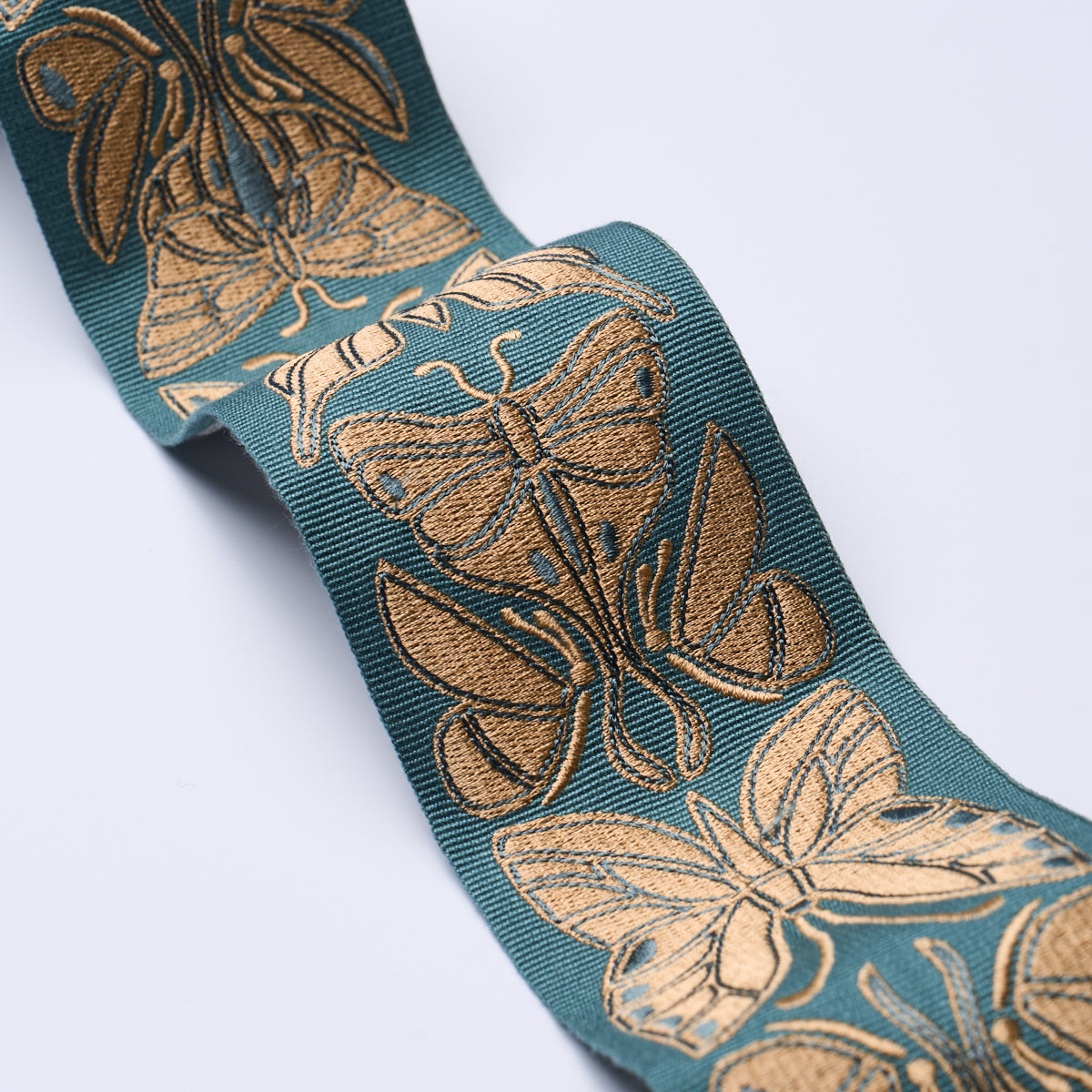 Schumacher Metamorphosis Tape Teal & Gold Trim 84382