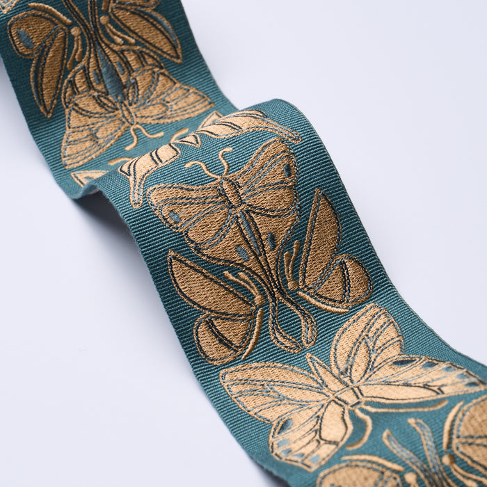 Schumacher Metamorphosis Tape Teal & Gold Trim 84382