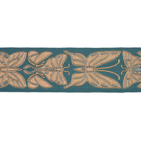 Schumacher Metamorphosis Tape Teal & Gold Trim 84382