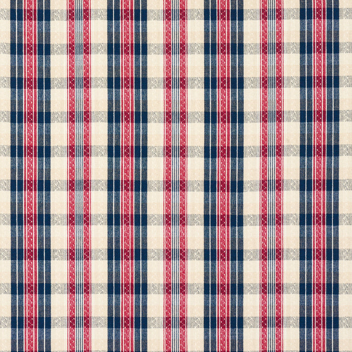 Schumacher Fonda Hand Woven Plaid Rouge & Navy Fabric 84720