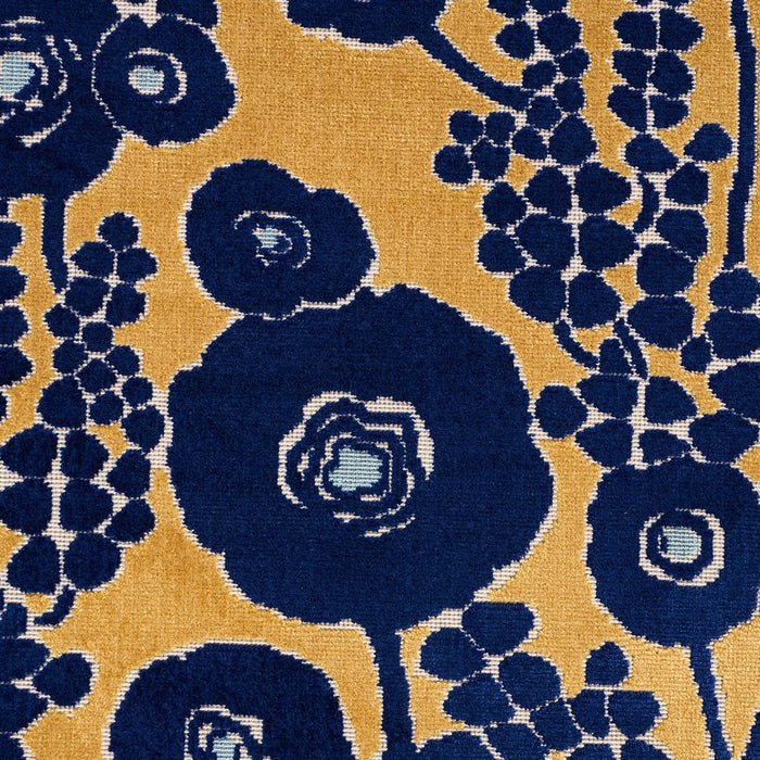 Schumacher Emelie Velvet Sapphire & Gold Fabric 84791