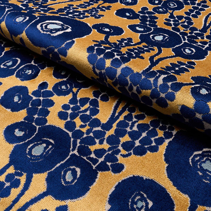 Schumacher Emelie Velvet Sapphire & Gold Fabric 84791