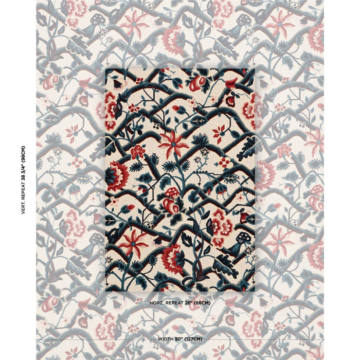 Schumacher Jacobean Garden Velvet Cinnabar & Peacock Fabric 84821