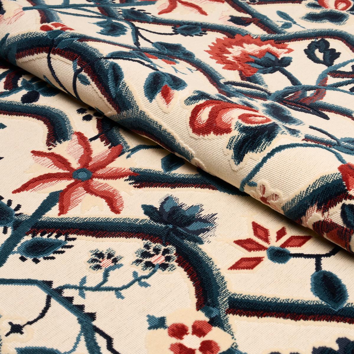 Schumacher Jacobean Garden Velvet Cinnabar & Peacock Fabric 84821