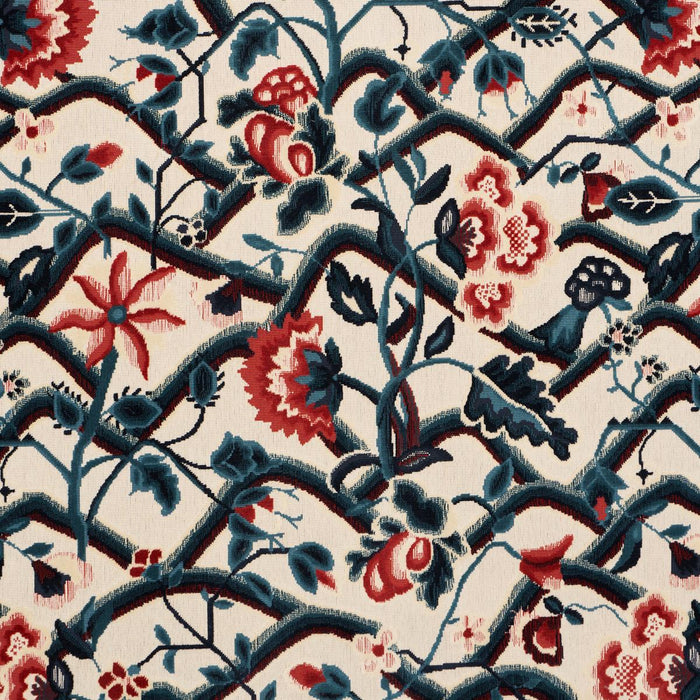 Schumacher Jacobean Garden Velvet Cinnabar & Peacock Fabric Sample 84821