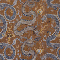 Schumacher Serpentine Dragon Brown & Blue Fabric 85091