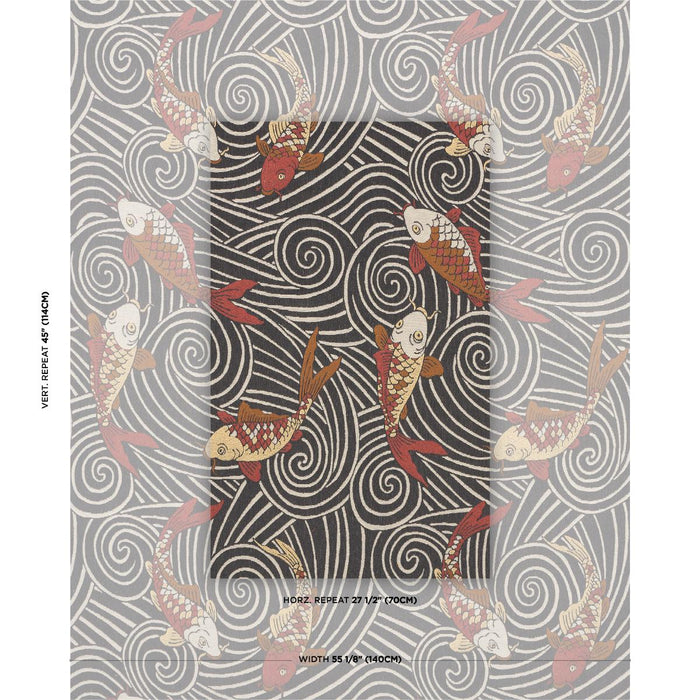 Schumacher Koi Fish Midnight Fabric Sample 85590