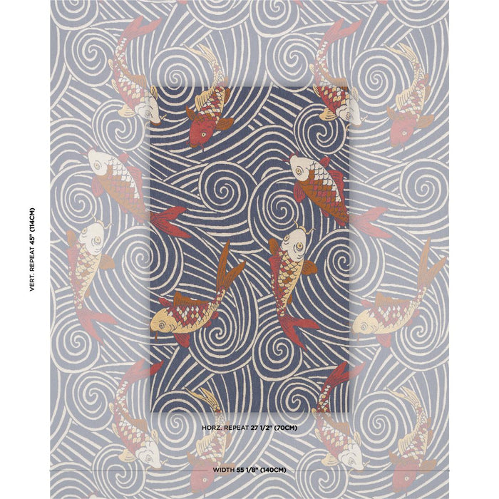 Schumacher Koi Fish Indigo Fabric Sample 85591