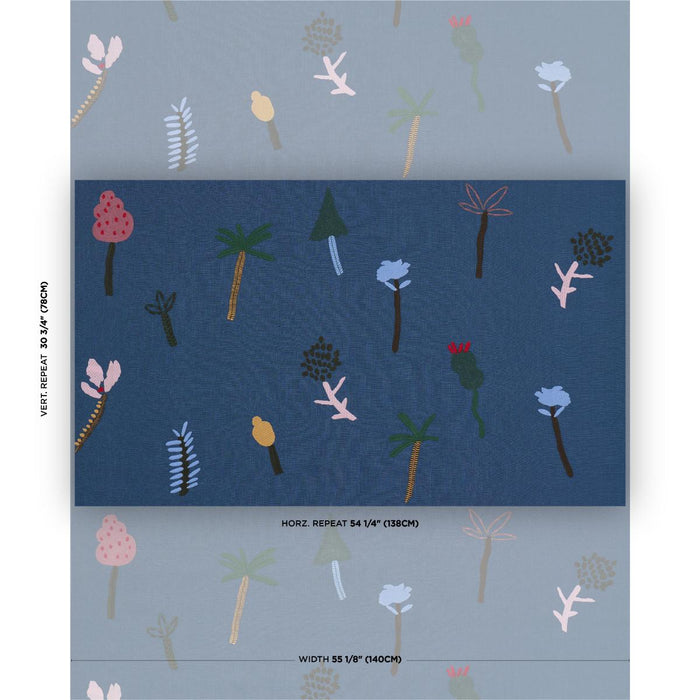 Schumacher Tropical Trees Sky Fabric Sample 85852