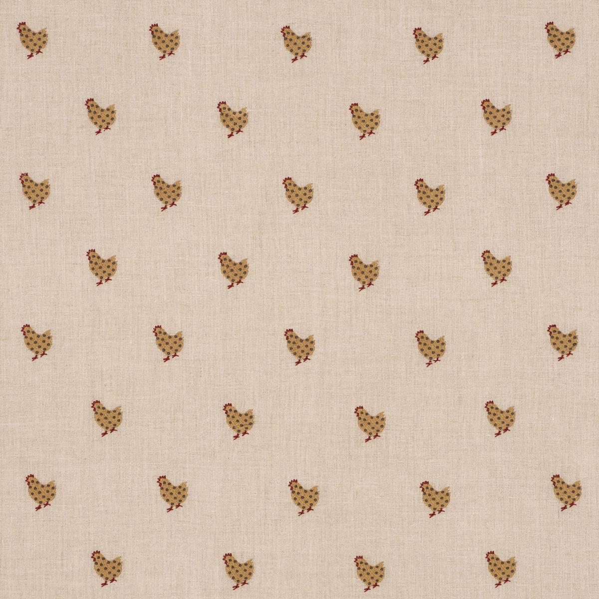 Schumacher Betsy's Chicken Embroidery Natural Fabric Sample 85950