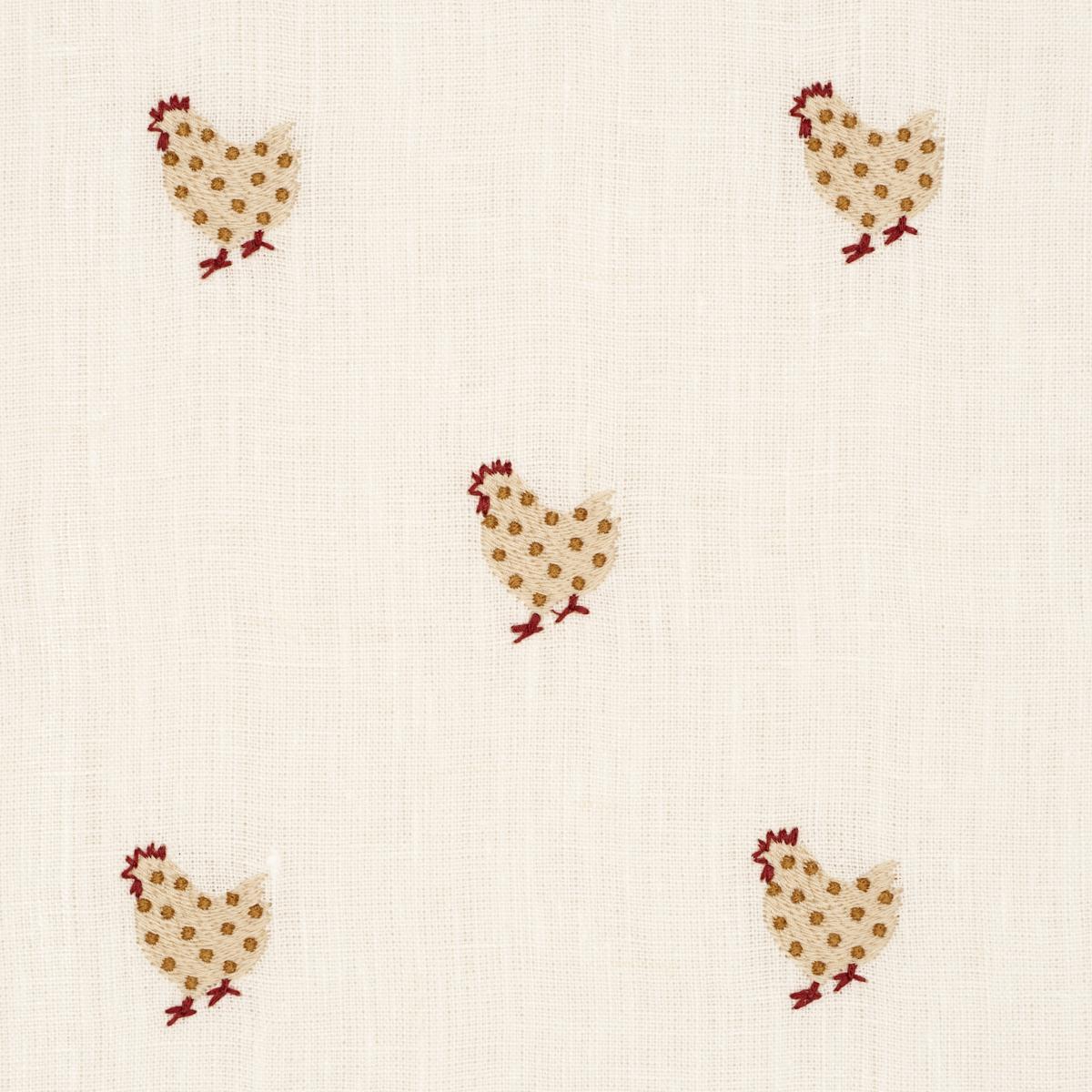 Schumacher Betsy's Chicken Embroidery Ivory Fabric 85951