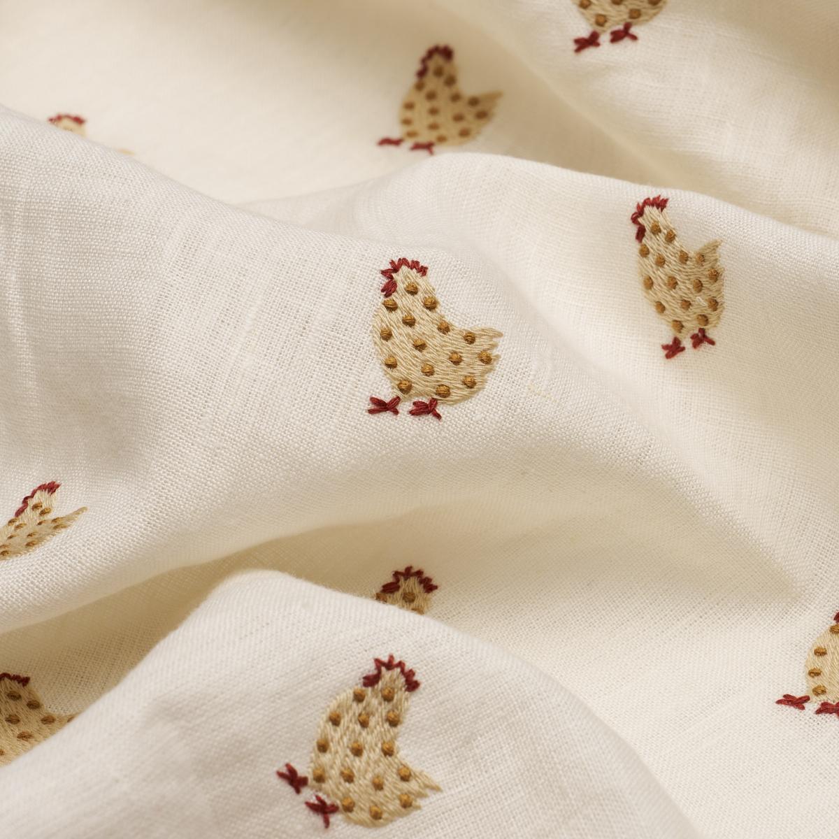 Schumacher Betsy's Chicken Embroidery Ivory Fabric 85951