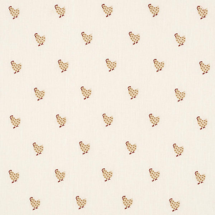 Schumacher Betsy's Chicken Embroidery Ivory Fabric Sample 85951