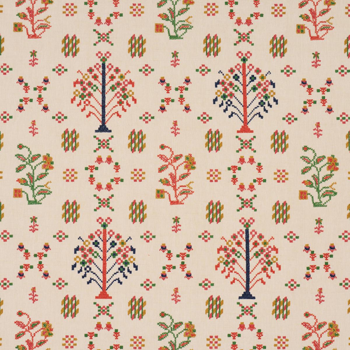 Schumacher Fairview Cross Stitch Embroidery Multi Fabric Sample 85980