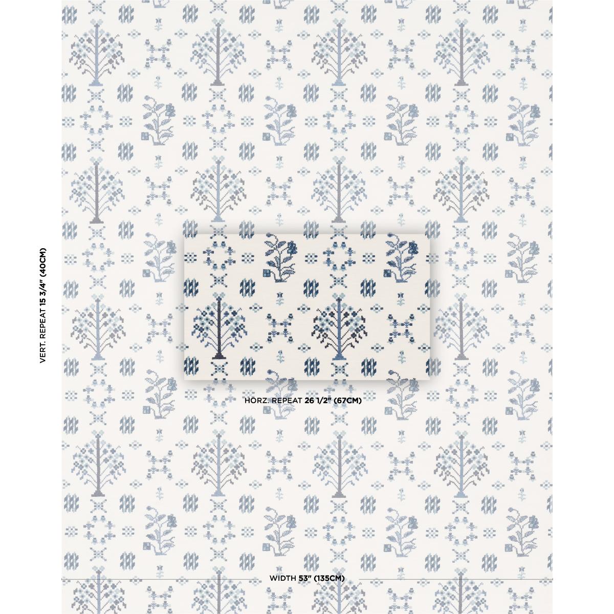Schumacher Fairview Cross Stitch Embroidery Indigo Fabric Sample 85981