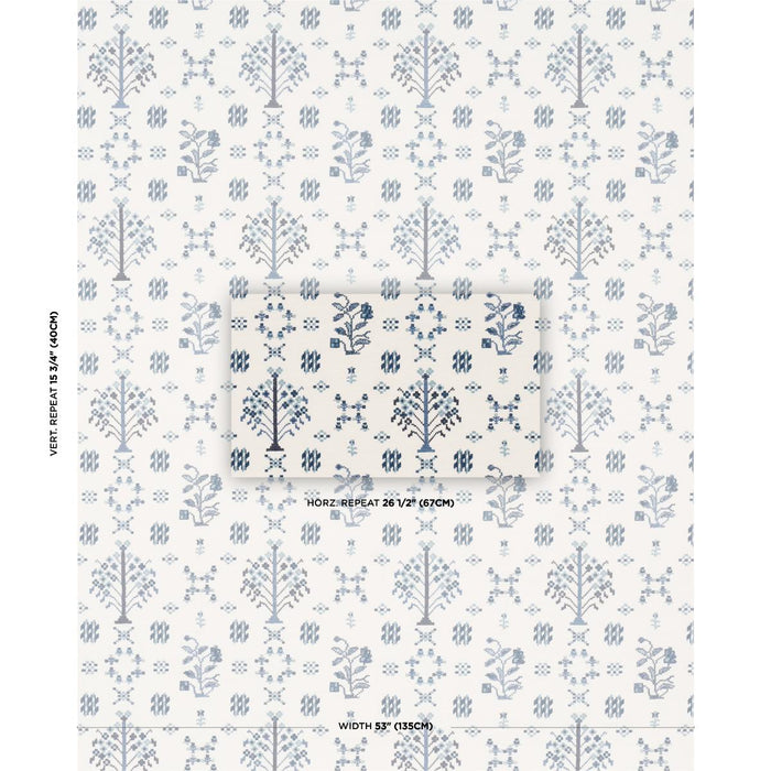 Schumacher Fairview Cross Stitch Embroidery Indigo Fabric 85981