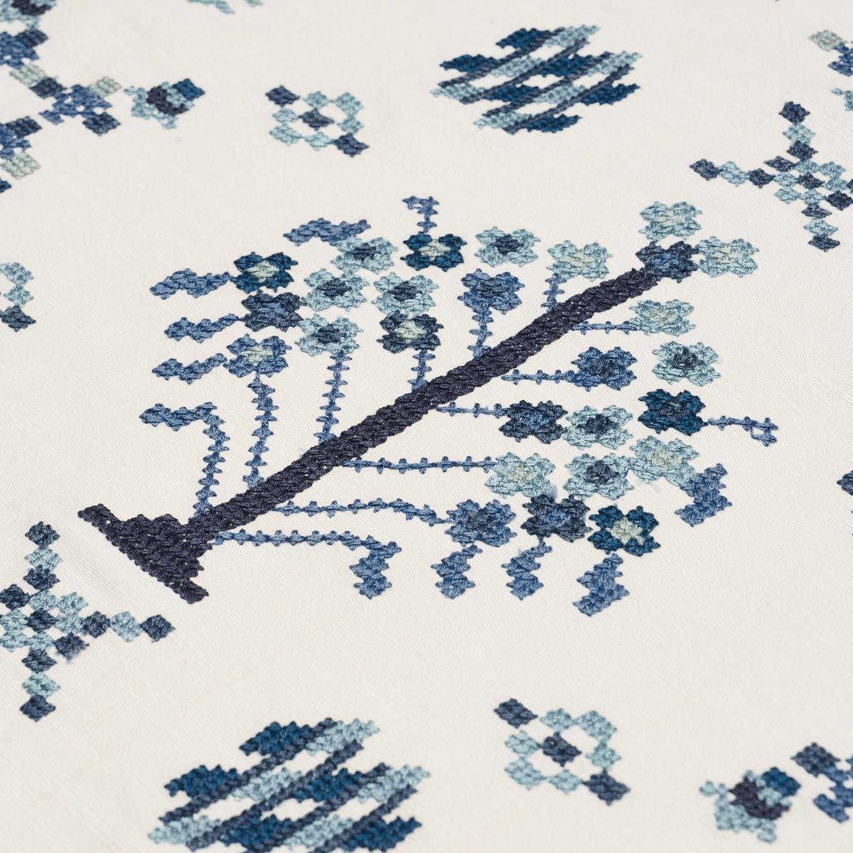 Schumacher Fairview Cross Stitch Embroidery Indigo Fabric 85981