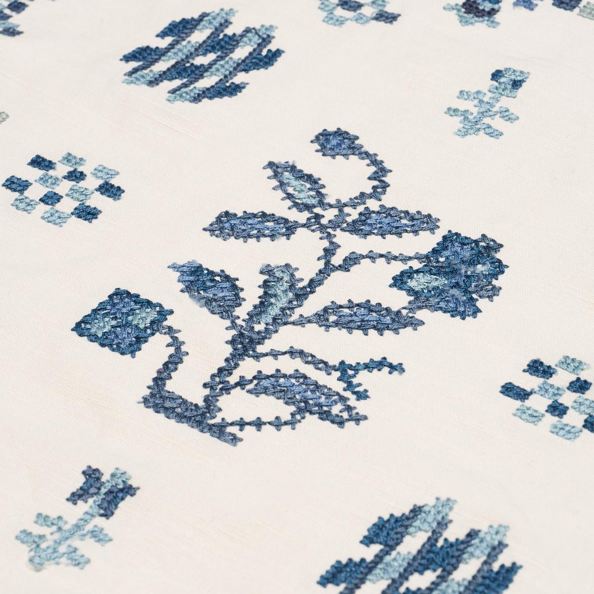 Schumacher Fairview Cross Stitch Embroidery Indigo Fabric 85981