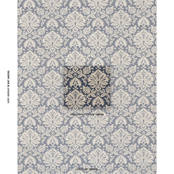 Schumacher Gianna Embroidery Indigo Fabric Sample 86161