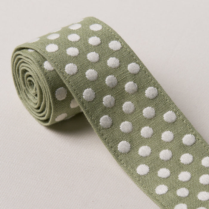 Schumacher Dotted Embroidered Tape Sage Trim Sample 86293