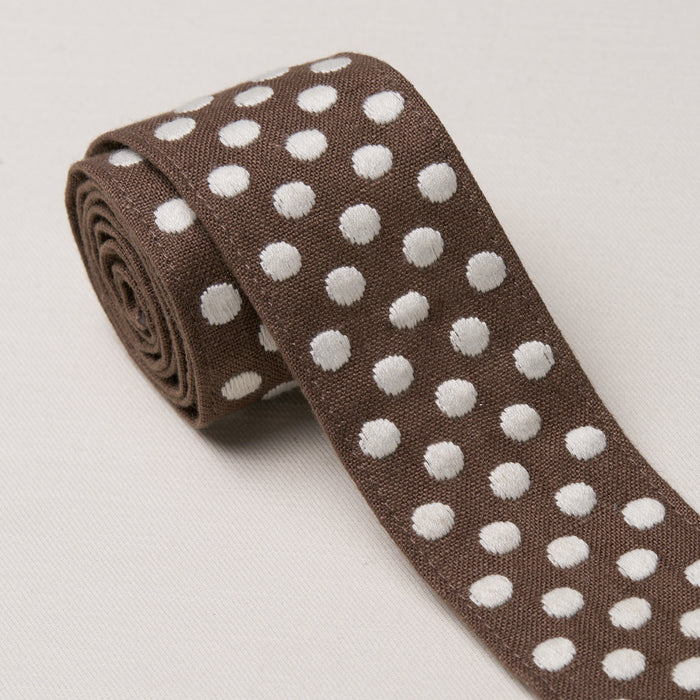Schumacher Dotted Embroidered Tape Brown Trim Sample 86294