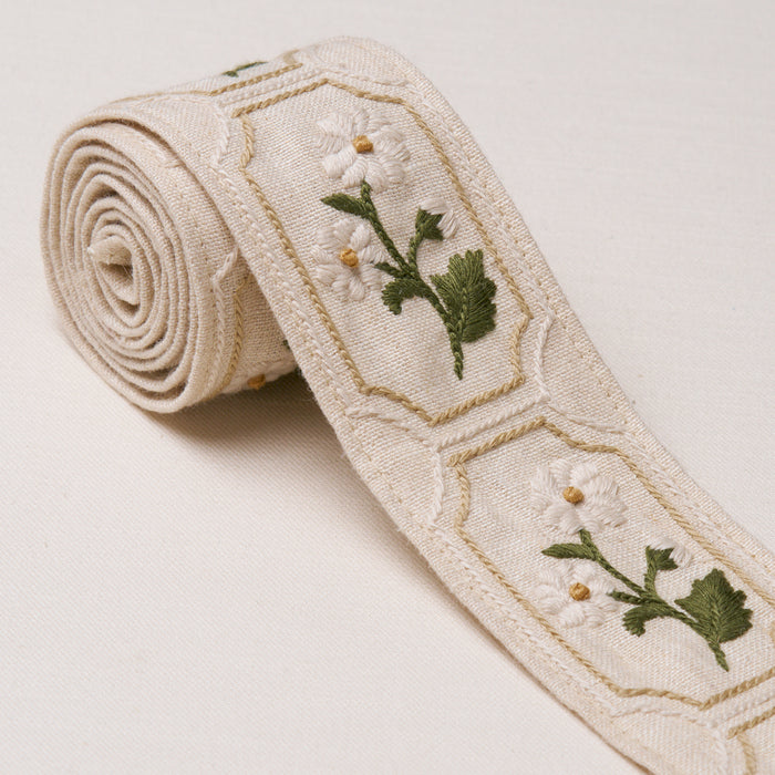 Schumacher Jolie Hand Embroidered Tape Neutral Trim Sample 86300