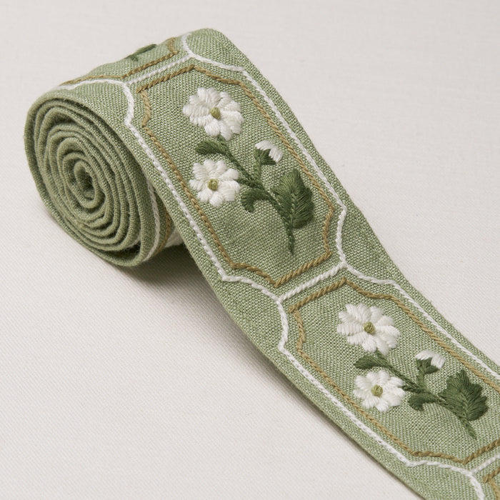 Schumacher Jolie Hand Embroidered Tape Green Trim 86302