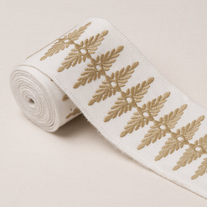 Schumacher Genevieve Embroidered Tape Neutral Trim Sample 86321