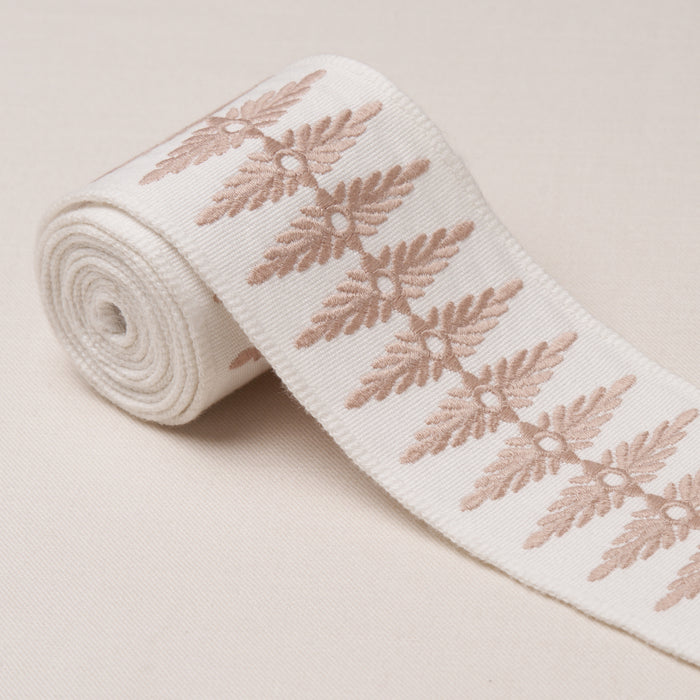 Schumacher Genevieve Embroidered Tape Blush Trim Sample 86322