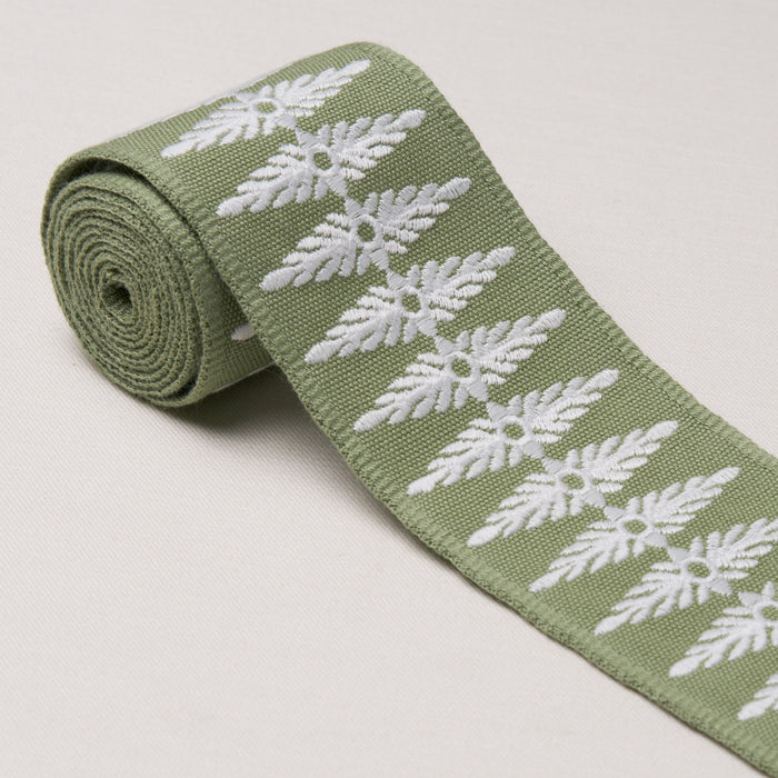 Schumacher Genevieve Embroidered Tape Green Trim Sample 86324