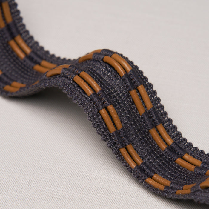 Schumacher Leather Cord Tape Charcoal Trim Sample 86381