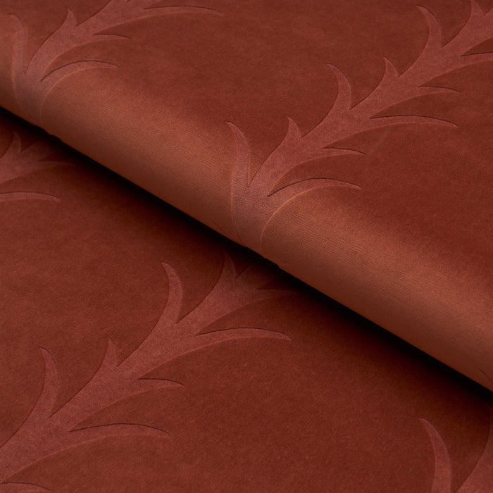 Schumacher Acanthus Stripe Velvet Terracotta Fabric 86452