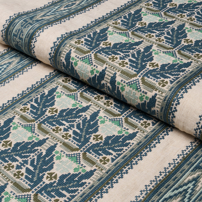 Schumacher Ayla Embroidery Ocean Fabric 86550