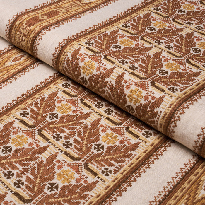 Schumacher Ayla Embroidery Spice Fabric Sample 86552