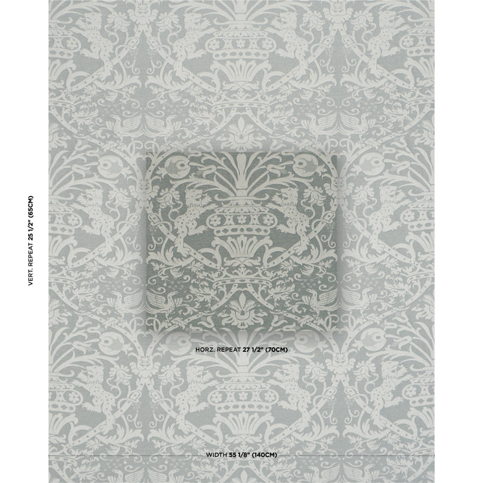 Schumacher Dougal Damask Mist Fabric 86592