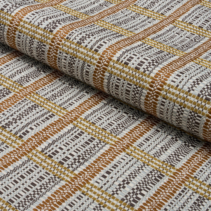 Schumacher Skyline Plaid Bronze Fabric Sample 86852