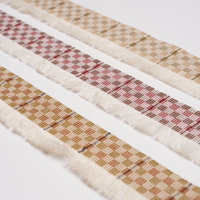 Schumacher Skyline Plaid Fringe Merlot Trim Sample 86862