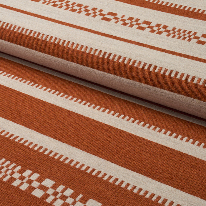 Schumacher Skyline Stripes Reversible Burnt Orange Fabric Sample 86872