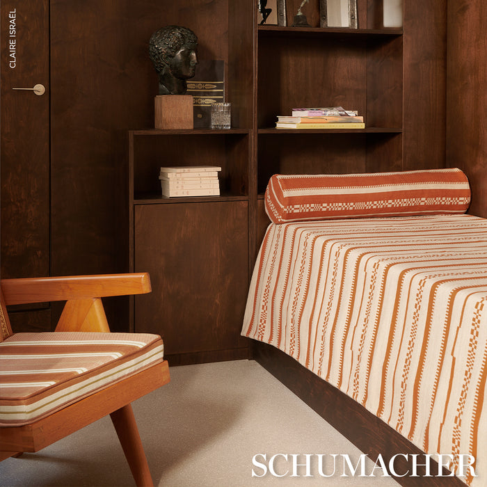 Schumacher Double Face Stripes Terracotta Lime Fabric 86880